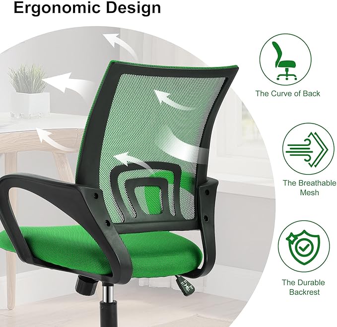 Computer Desk Chair,Work Chairs for Home Office,Ergonomic Office Chair with Lumbar Support,Mesh Office Chair with Arm and Wide Comfortable Seat,Adjustable Rolling Office Chair,Green