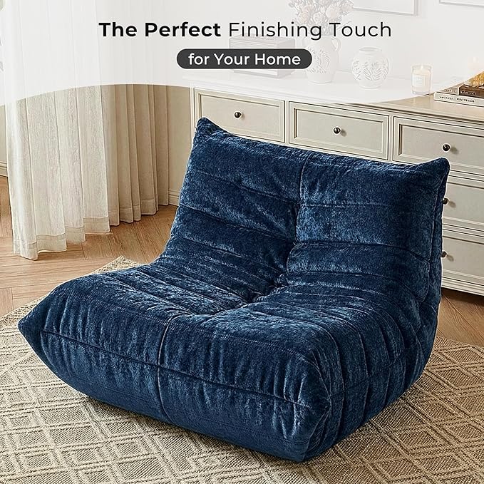 HABUTWAY Bean Bag Chair, Giant Bean Bag Chairs for Adults, Bean Bag Sofa with Filler Faux Fur, Memory Foam Bean Bag Couches Fireside Lazy Sofa for Living Room, Bedroom, Office (Navy Blue)