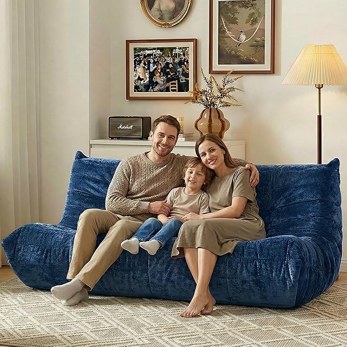 HABUTWAY Bean Bag Chair, Giant Bean Bag Chairs for Adults, 3 Seater Fireside Chair, Lazy Large Floor Bean Bag Sofa for Living Room, Bedroom, Dorm, Office (Navy Blue)