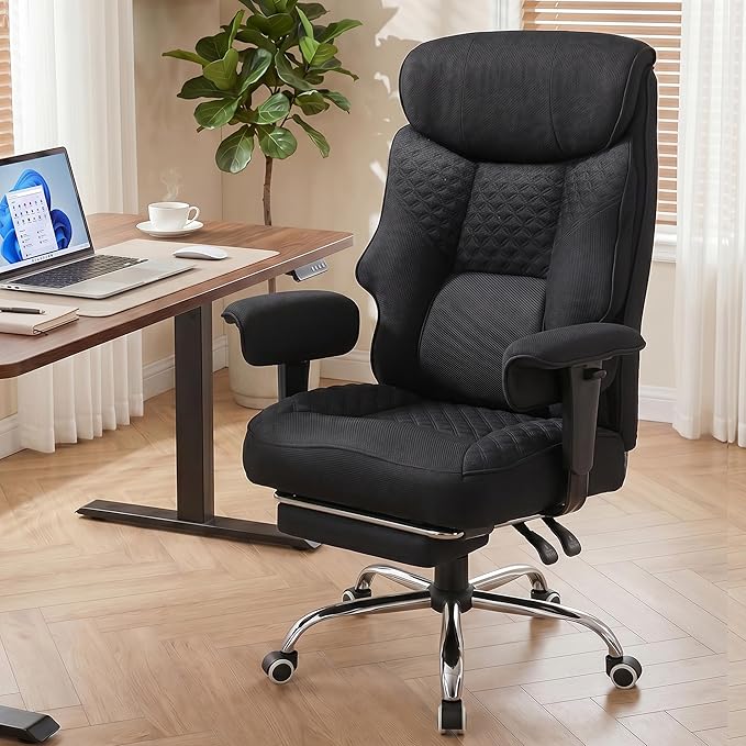 GTPLAYER Big and Tall Office Chair, High Back Computer Gaming Chair with Ergonomic Lumbar Support &Pocket Spring Cushion for Lower Back Pain Relief, Fabric Executive Chair with Foot Rest, Black