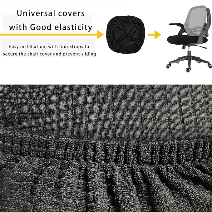 Universal Chair Covers Waterproof Stretchable Office Chair Cover Washable Computer Chair Slipcover for Desk Chairs Dining Chair Seat Cushion Protectors Black