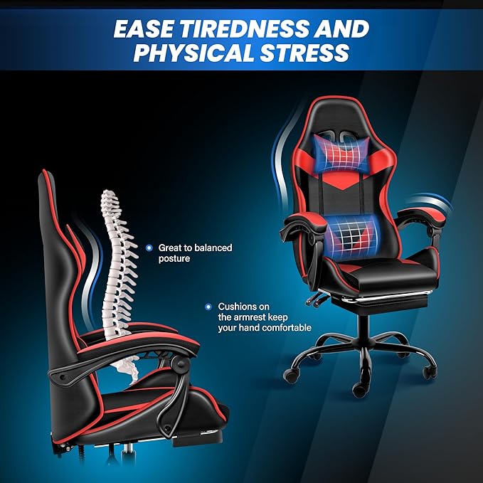 Gaming Chair, Ergonomic Computer Chair with Footrest and Lumbar Support, 90°–155° Reclining Backrest, Height Adjustable 360° Swivel Office Desk Chair for Adults and Kids