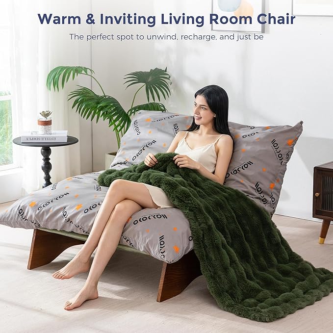 MAXYOYO Adjustable Living Room Chair, Convertible Bean Bag Chair & Recliner with Frame, Removable Cushion Floor Sofa Bubble Fabric, Soft Upholstered Lounge for Bedroom, Dorm, Green