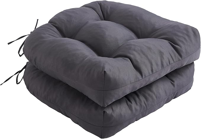 IPYNBAP Outdoor Chair Cushions Set of 2, Patio Chair Cushions with Ties,19x19+5” Tufted Outdoor Seat Cushions, Waterproof Patio Furniture Cushions, Outdoor Dining Chair Pads, Dark Grey