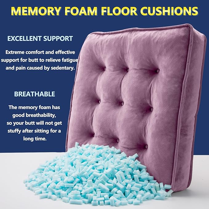 1 MIDDLE ONE Floor Pillow Set of 4, Memory Foam Meditation Cushion, Floor Cushions for Adults Sitting, Large Square Seat Cushions for Yoga, Living Room, 20x20 Inch (Purple)