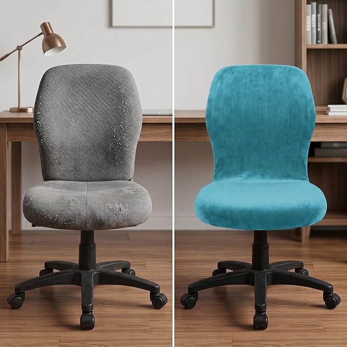 Deisy Dee Velvet Stretch Armless Office Chair Covers - Colorful Stretch Slipcover for Desk Chairs (Turqouise)