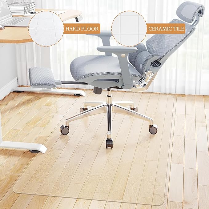 KMAT Office Chair Mat,Easy Glide Hard Wood Tile Floor Mats,Chair Mat for Home Office Rolling Chair,Heavy Duty Floor Protector -Anti-Slip-45 x53 Rectangular