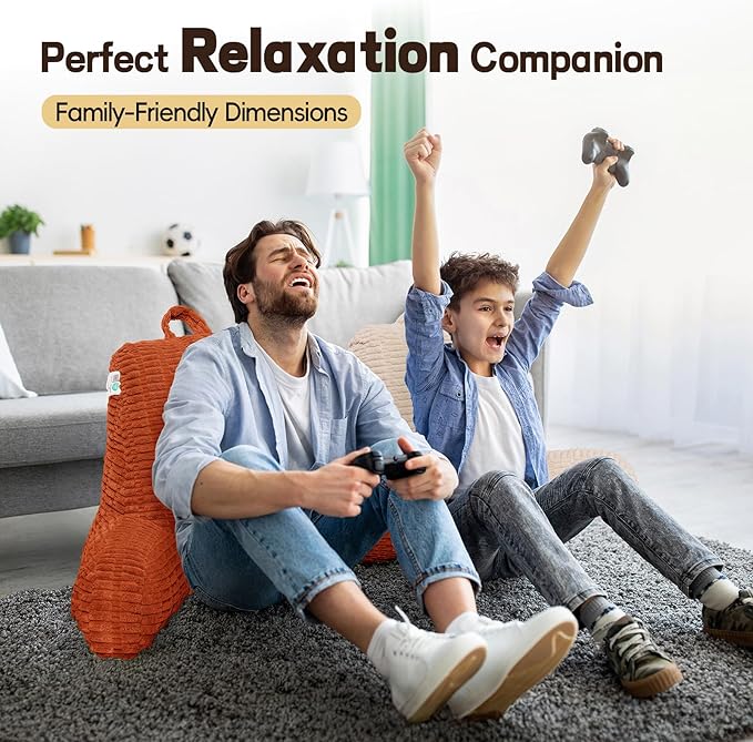 21" Higher Large Reading Pillow for Bed Adult, Back Pillow for Bed Sitting Up with Memory Foam Back Support with Arms Rest for Couch Chair Caramel
