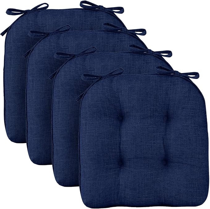 Wellsin Chair Cushions for Dining Chairs, Non-Slip Kitchen Chair Pads with Ties, Tufted Shredded Foam Kitchen Chair Cushions Set of 4, 15.5" X 15.5", Royal Blue