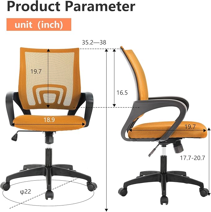 PayLessHere Home Office Chair Desk Computer Chair Adjustable Ergonomic Chair Lumbar Support Armrest Executive with High Density Mesh 360 Degree Swivel Chair for Adults Chair (Pack of 2, Orange)