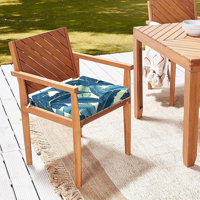 LVTXIII Outdoor Seat Cushions Set of 2 Square Corner Chair Cushions with Ties, Patio Chair Pads for Home Office and Patio Garden Furniture Decoration 18.5"x16"x2", Swaying Palms Blue