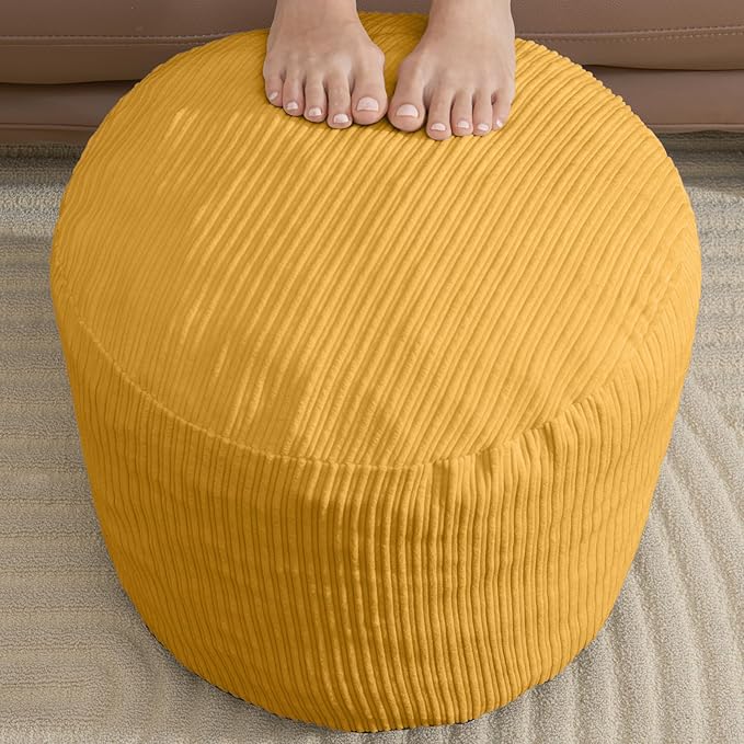 WSOFRLAC Pouf Ottoman Foot Stools with Foam Small Ottoman for Living Room Corduroy Ottomans Pouf 26x18 Floor Poufs Foot Rest for Chair Yellow Hassocks and Ottomans