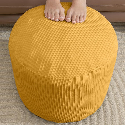 WSOFRLAC Pouf Ottoman Foot Stools with Foam Small Ottoman for Living Room Corduroy Ottomans Pouf 26x18 Floor Poufs Foot Rest for Chair Yellow Hassocks and Ottomans