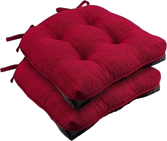 Wellsin Chair Cushions for Dining Chairs, Non-Slip Kitchen Chair Pads with Ties, Tufted Shredded Foam Kitchen Chair Cushions Set of 2, 15.5" X 15.5", Red