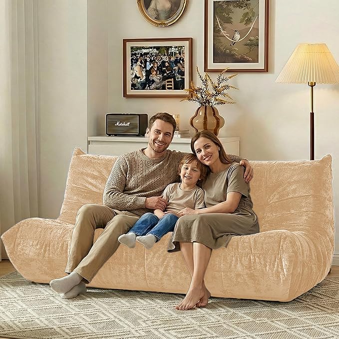 HABUTWAY Bean Bag Chair, Giant Bean Bag Chairs for Adults, 3 Seater Fireside Chair, Lazy Large Floor Bean Bag Sofa for Living Room, Bedroom, Dorm, Office (Khaki)
