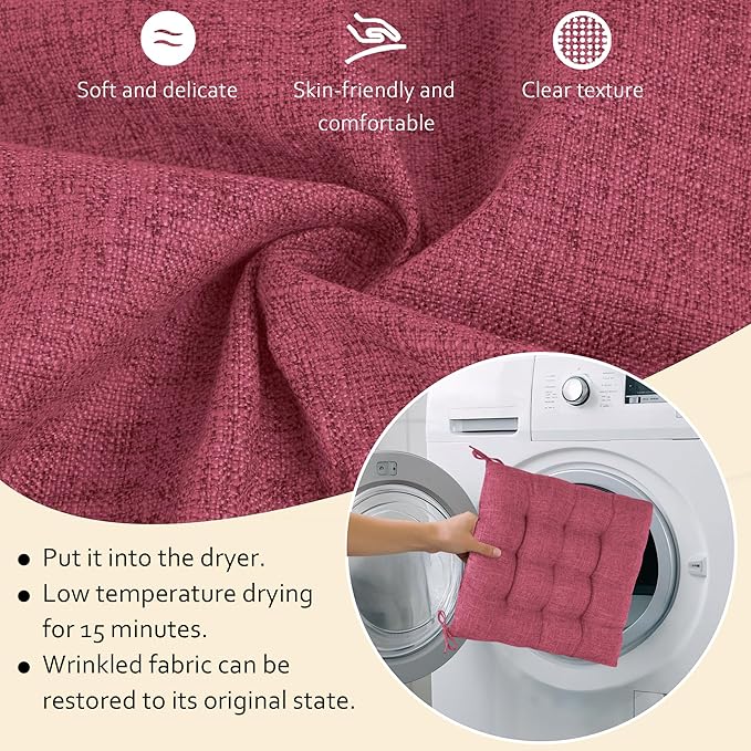 ELFJOY Rocking Chair Cushion Large Rocking Chair Pads with Ties Premium Linen High Back and Seat Cushion 2 Piece Set (Linen Rose Red)