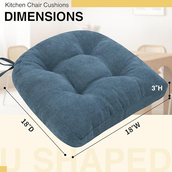 Tromlycs Chair Cushions for Dining Chairs Kitchen Seat Cushions Room Set of 2 Pads with Ties Indoor Non Slip Office 18 x 18 Inch, Dark Blue