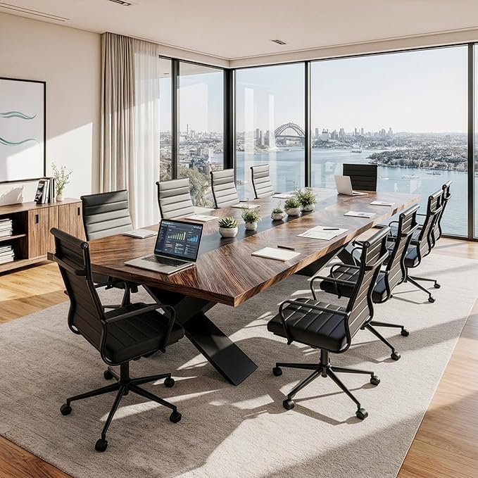 Okeysen Office Desk Chair Conference Room Chairs Modern Ergonomic Executive Swivel Chair Adjustable Height PU Leather Home Desk Chairs with Armrests Comfy Computer Task Chairs with Wheels (Black)
