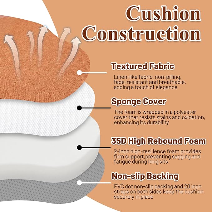 4 Pack Orange Winsor Chair Cushions with Ties, Dining Kitchen Chair Seat Pads Non Slip Removable Washable Cover 17"x16"
