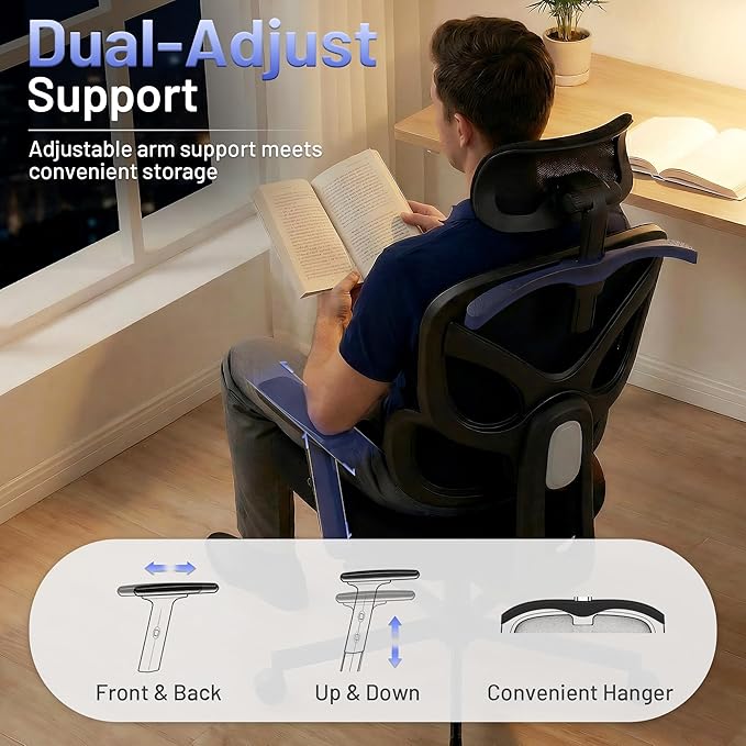 AreShark Ergonomic Office Chair - High Back Breathable Mesh Desk Chair with Lumbar Support & Adjustable Headrest - Rolling Swivel Reclining Comfy Computer Gaming Chair with 2D Armrests for Home Office