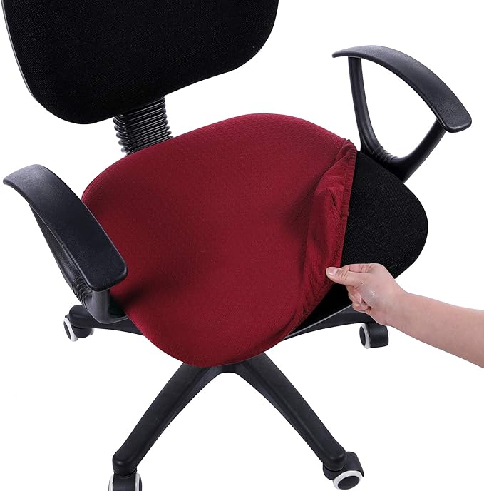 Smiry Stretch Jacquard Office Computer Chair Seat Covers, Removable Washable Anti-dust Desk Chair Seat Cushion Protectors - Burgundy