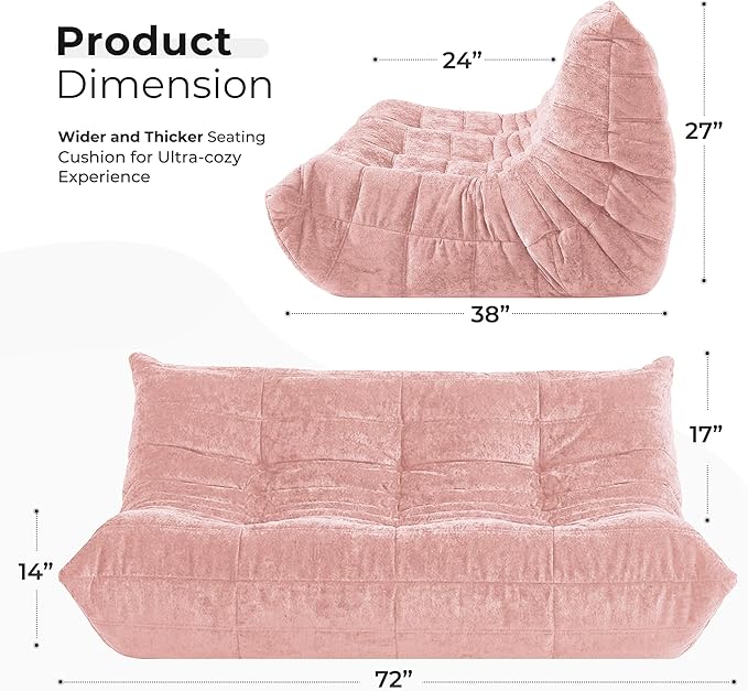 HABUTWAY Bean Bag Chair, Giant Bean Bag Chairs for Adults, 3 Seater Fireside Chair, Lazy Large Floor Bean Bag Sofa for Living Room, Bedroom, Dorm, Office (Pink)