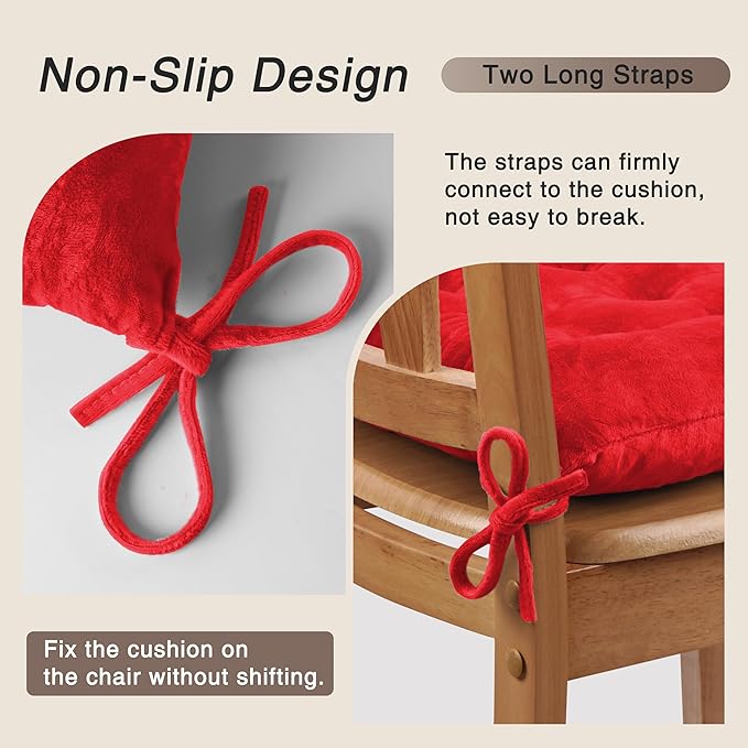 OVOV 1 Pack Chair Cushions for Dining Chairs Soft Seat Cushions for Kitchen Desk Chairs Square Chair Pads with Ties (15.5"x15.5" Red)