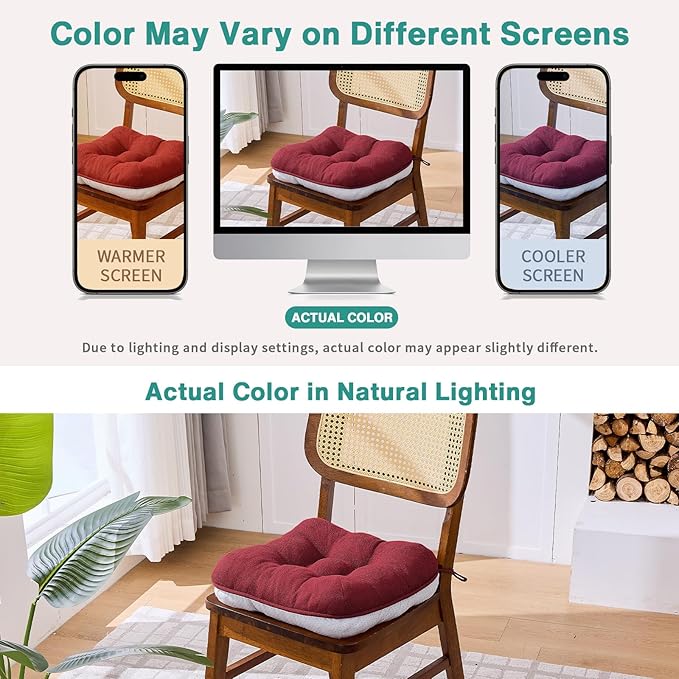 BETU Chair Cushions for Dining Chairs Set of 2,3.5" Thick Kitchen Table Chair Pads with Ties,Non Slip Backing and Covers, Decor Seat Cushion for Dining Room,Bar,Patio Chairs,15.5"X15.5"X3.5",Red