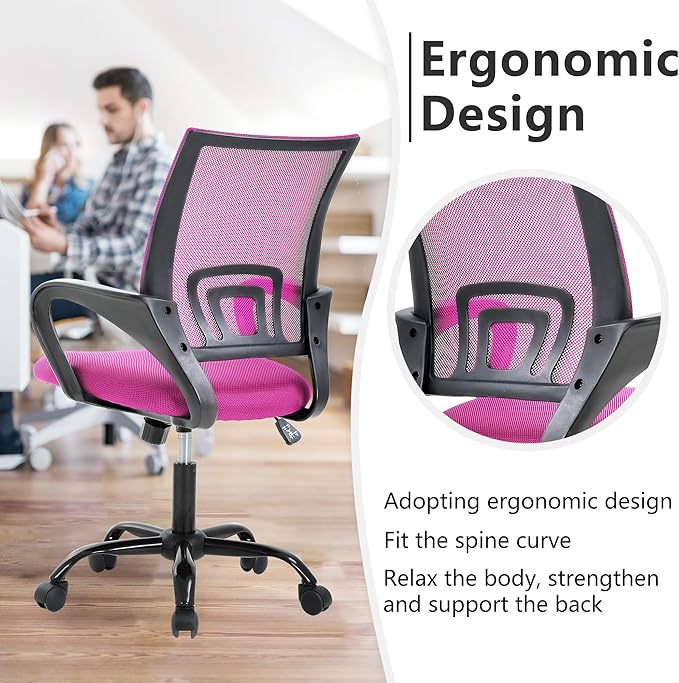 PayLessHere Office Computer Chair Ergonomic Cheap Desk Chair Adjustable Comfortable Mid Back Task Rolling Swivel with Lumbar Support for Home Office (Pack of 2, Pink)