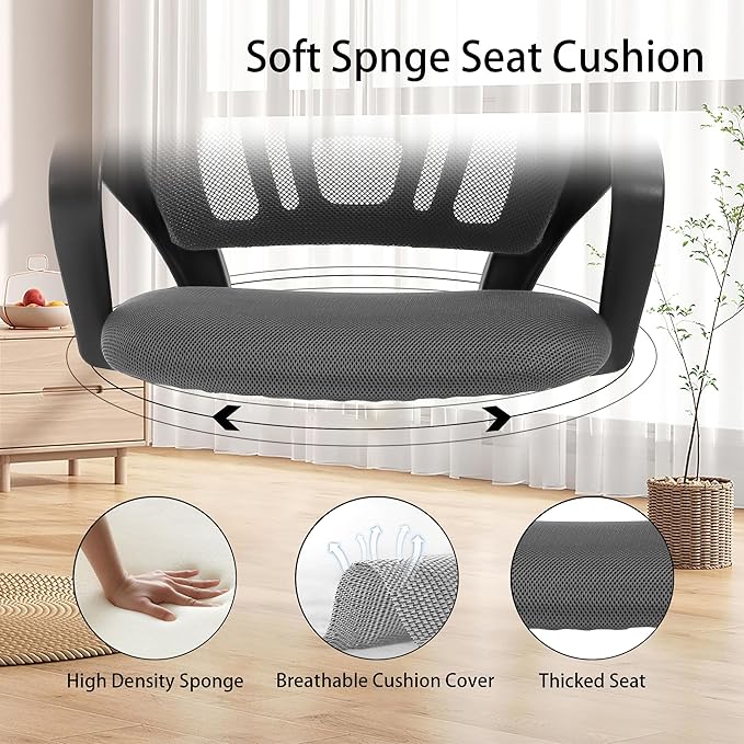 Ergonomic Office Chair – Mesh Computer Chair w/Lumbar Support, Adjustable Height & Tilt, Swivel Desk Chair for Home & Office (Black), Metal Base, Gray