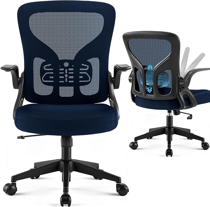 Office Chair Ergonomic Desk Chair with Adjustable Lumbar Support, High Back Breathable Mesh Chair with 120° Tilt Function & Flip-Up Armrests, Swivel Comfy Task Computer Chair for Work, Study
