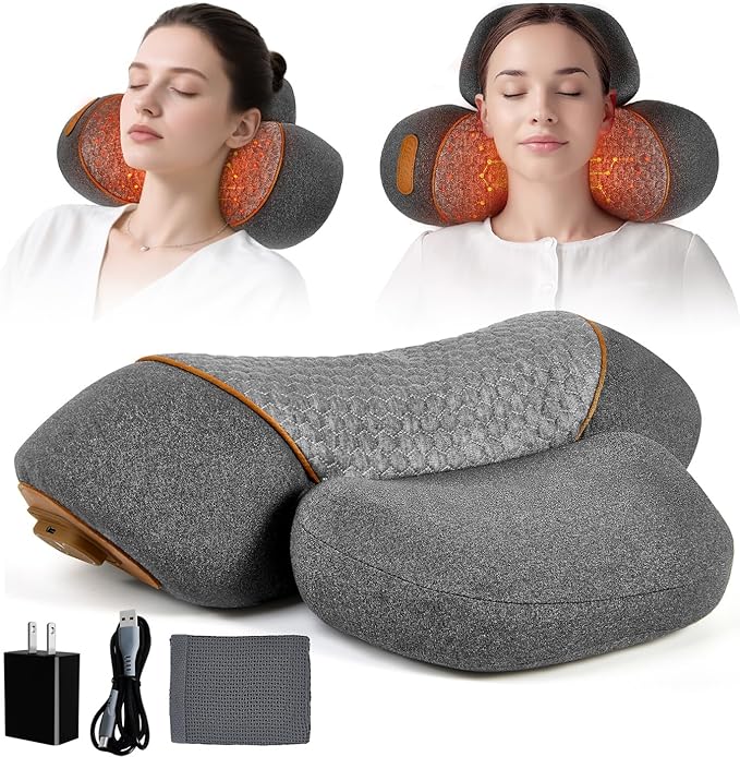 Upgraded Neck Massager Pillow, 3-in-1 Neck Massager, Traction Massage with Heat, Neck Pillow for Shoulder Pain, Deep Tissue Pain Relief, Rechargeable TheraPillow, Gifts for Mother