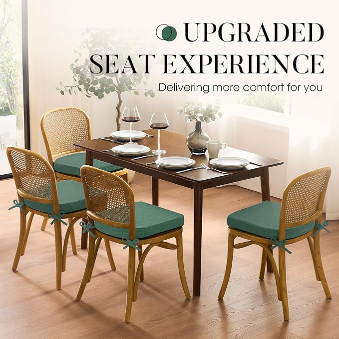 Basic Beyond Chair Cushions for Dining Chairs with Ties and Removable Cover, 2" Thick Seat Cushions for Kitchen Chairs, Set of 4, 17" x 16", Forest Green