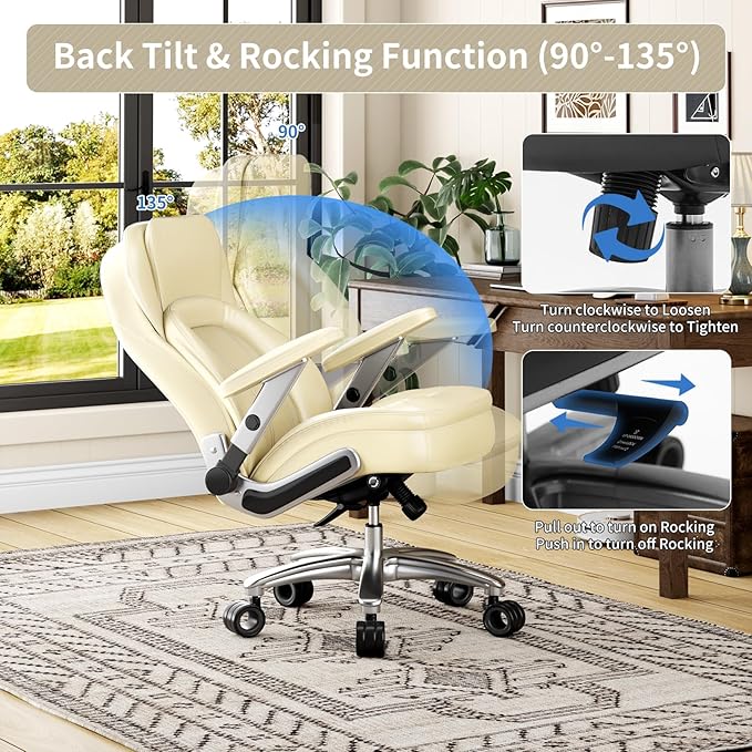 Big and Tall Office Chair, 600lbs Heavy Duty Desk Chair with 5D Arms, Adjustable Lumbar Support & Height, Tilt Function, PU Leather High Back Ergonomic Executive Computer Chair