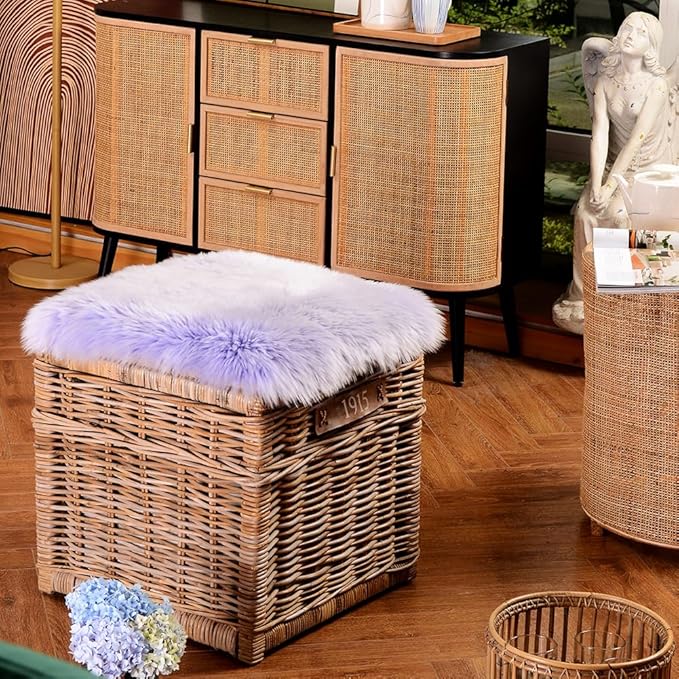 LLB Sheepskin Chair Cover - Office Cushion, Dining Room Pad, Desk Seat for Computer, Fur Area Rug for Living Room, 18x18 Inch (Pack of 1), Taro Purple