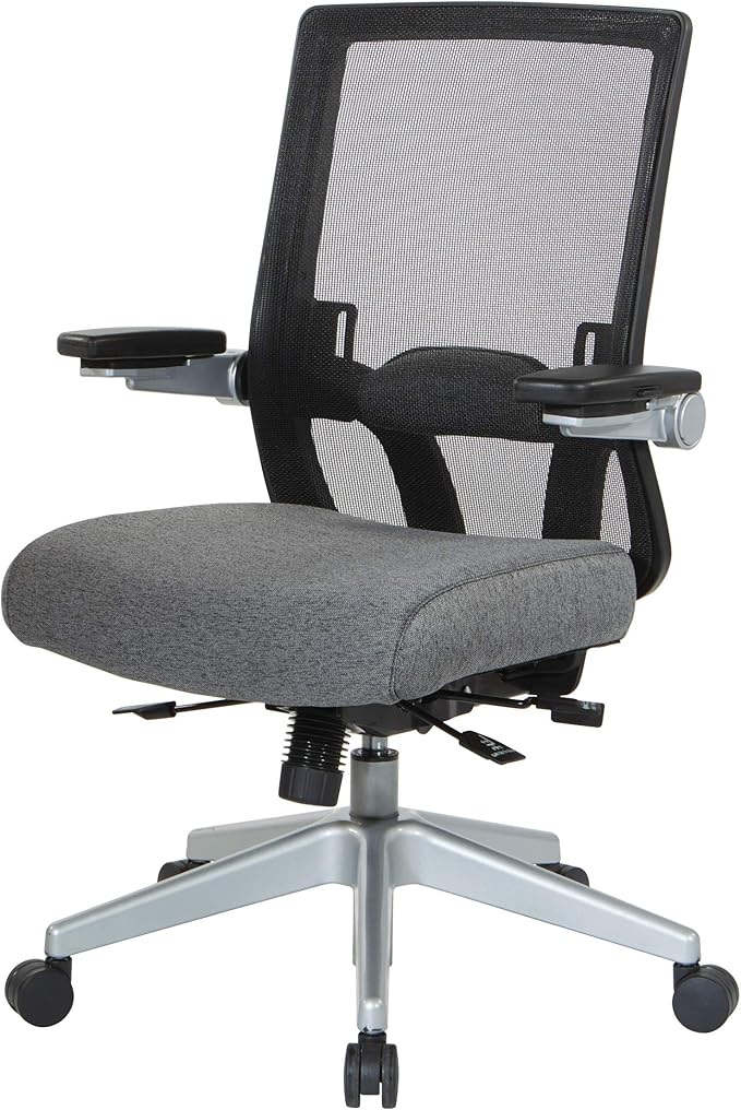 Space Seating 867 Series Adjustable Manager's Chair with Breathable Mesh Back, Lumbar Support and Padded Flip Arms, Charcoal Fabric Seat with Silver Nylon Base