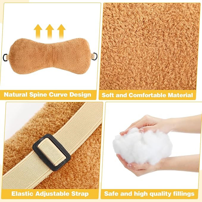 Colingmill 1 Pc Neck Pillow for Recliner Headrest Pillow Bone Shaped Chair Plush with Adjustable Strap Neck Support and Pain Relief Curve Head Cushion for Car Travel Airplane (Camel)