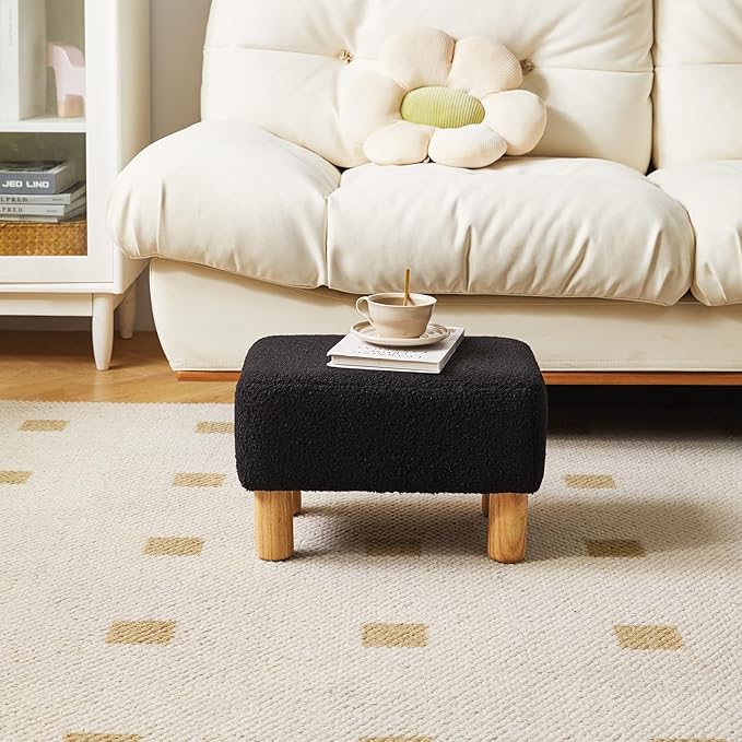 YMYNY Ottoman, Modern Footrest with Soft Padded Seat, Foot Stool with Wood Legs, Small Square Pouf Under Desk for Living Room Bedroom Office 15.74" D×11.41" W×9.84" H Black UHBD030B