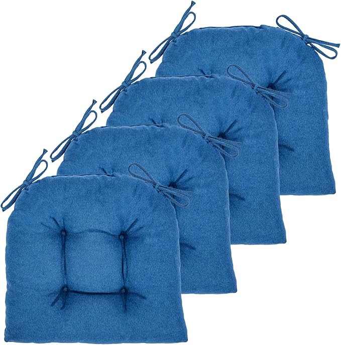 Chair Cushion, Chair Cushions for Dining Chairs, Chair Pads and Mat with Ties for Indoor Kitchen Seat and Desk (Prussian Blue, 4 Count - 17 x 16 in)