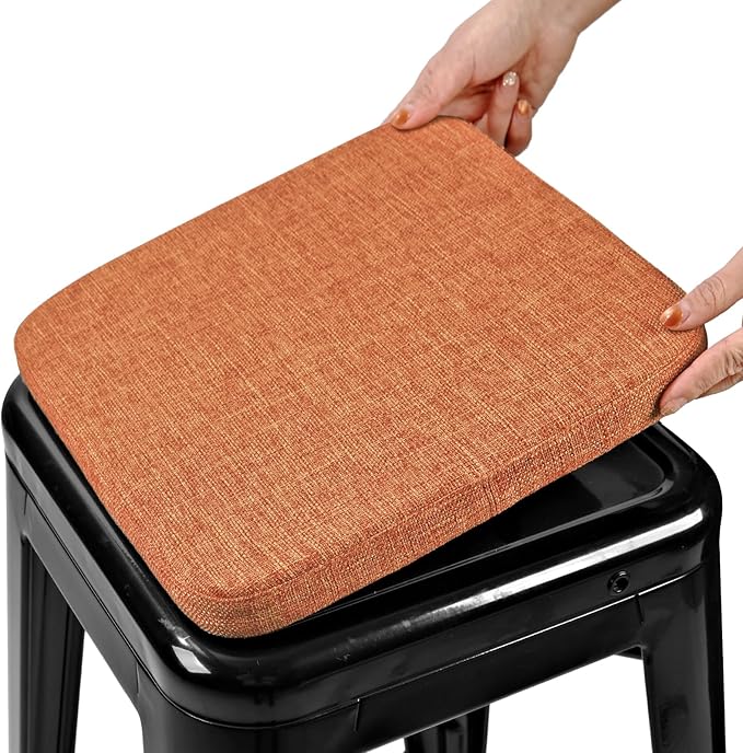 BUYUE Friendly Woven Fabric Magnetic Bar Stool Cushion 1 Piece, Enhanced Anti-Slip Breathable Small Chair Seat Pad for Café Bistro Stackable Metal Stool (Square, Orange, 1)
