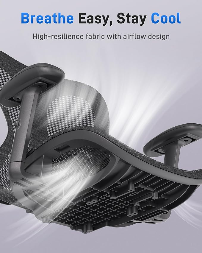 amseatec Ergonomic Office Desk Chair, Comfortable Computer Gaming Chair, Breathable Mesh Back & Seat, Adjustable Armrest, Lumbar Support, Butterfly Design for Home Office (Black)
