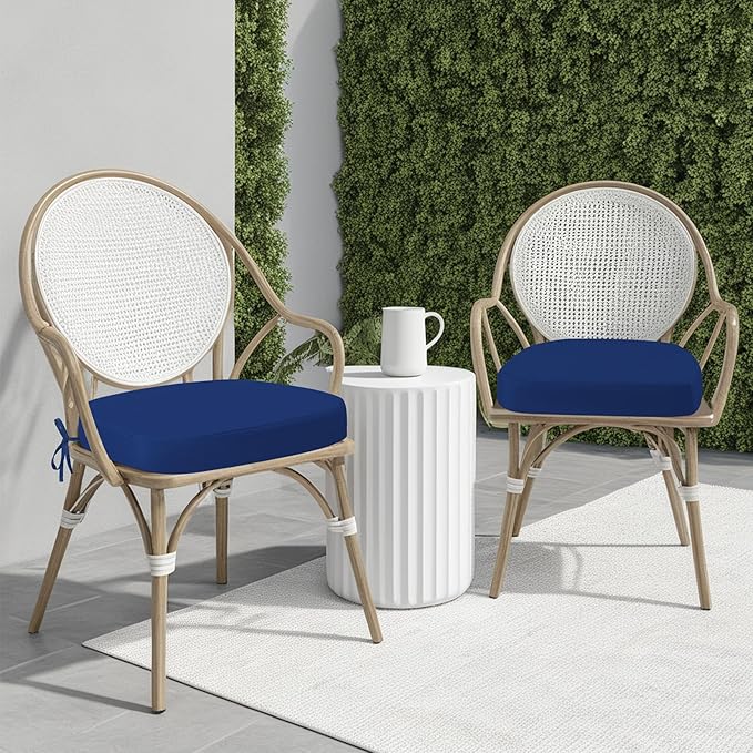 idee-home Outdoor Chair Cushions Set of 2, 17" x 17" Thick D-Shaped Patio Furniture Outdoor Seat Cushions Waterproof with Ties, Dining Pads