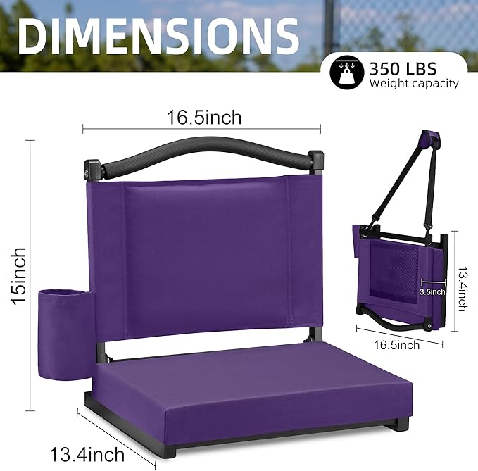 HABUTWAY Stadium Seats with Back Support and Thick Cushion Bleacher Seats with Backs and Cushion Wide, Stadium Chairs Include Shoulder Strap and Pocket, Perfect for Sports Events