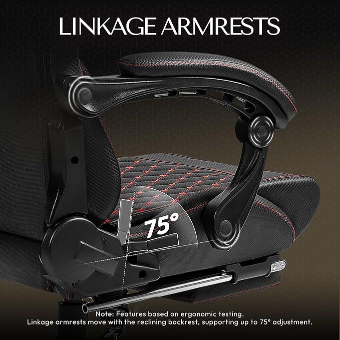 Dowinx Big & Tall Vintage Gaming Chair for Adults, 400 lb Capacity Heavy Duty Ergonomic Computer Chair with Massage Lumbar, Footrest & Easy Side Recline, Black