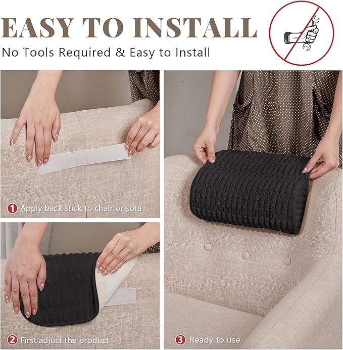 Headrest and Support Pillow,Recliner Pillow for Neck, Head, or Foot for Office or Massage Chairs, Neck Pain Relief and Cervical Support. Nonslip, Removable Cover (Black, 5.5" Wx13 Lx3 H)