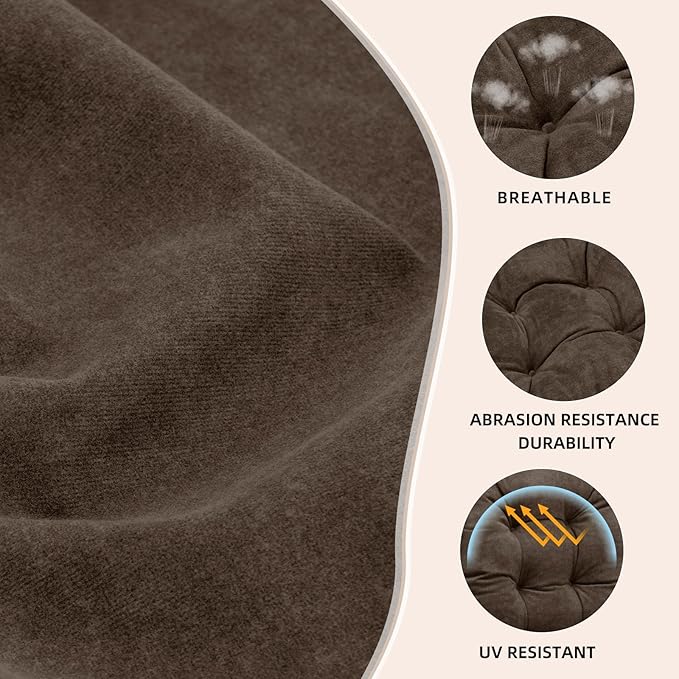 Rocking Chair Cushion - Velvet Fabric, High-Density Sponge, Durable Comfort Non-Slip Bottom Tufted Seat Pads with Ties, Velvet︱Chocolate Brown, 44x19x4 inch