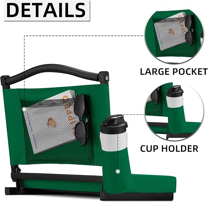 HABUTWAY Stadium Seats with Back Support and Thick Cushion Bleacher Seats with Backs and Cushion Wide, Stadium Chairs Include Shoulder Strap and Pocket, Perfect for Sports Events