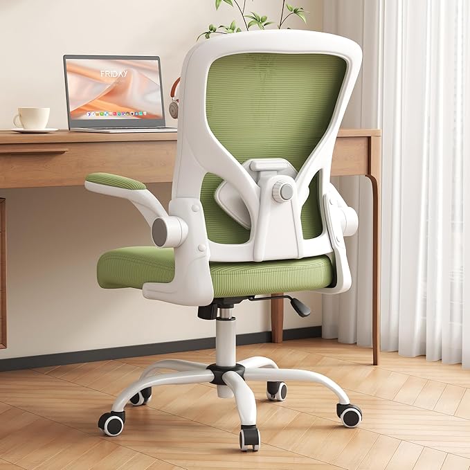 Office Chair, Ergonomic Desk Chair with Adjustable Lumbar Support Flip-up Arms,Comfortable Swivel Mesh Back Computer Chair Executive Task Chair for Home Office Use (Green)