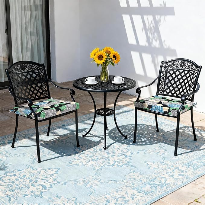 LVTXIII Outdoor Seat Cushions Seasonal Replacement Chair Cushions, Patio Chair Pads with Ties for Dining Chairs and Garden Furniture, Square Back, 19"x19"x2", 2 Pack, Peony Garden