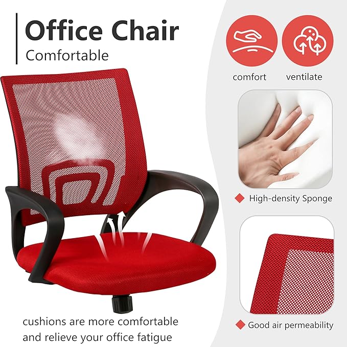 PayLessHere Office Computer Chair Ergonomic Cheap Desk Chair Adjustable Comfortable Mid Back Task Rolling Swivel with Lumbar Support for Home Office (Pack of 2, Red)
